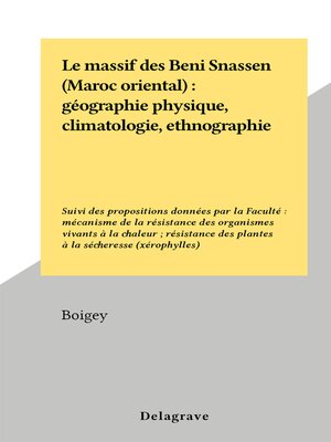 cover image of Le massif des Beni Snassen (Maroc oriental)